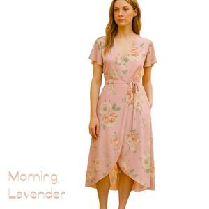 Morning Lavender Pink Midi Wrap Dress Size M Coastal Cowgirl